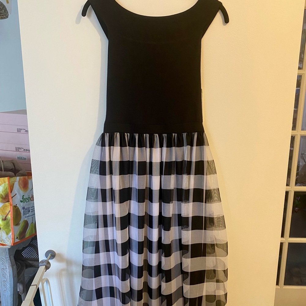 Lord and Taylor Design Lab black and white checked gingham tulle ballerina dress